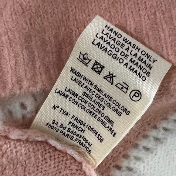 NWT FRNCH Ivory Pink Chunky Striped Crew Neck Sweater (S/M) - Picture 6 of 7